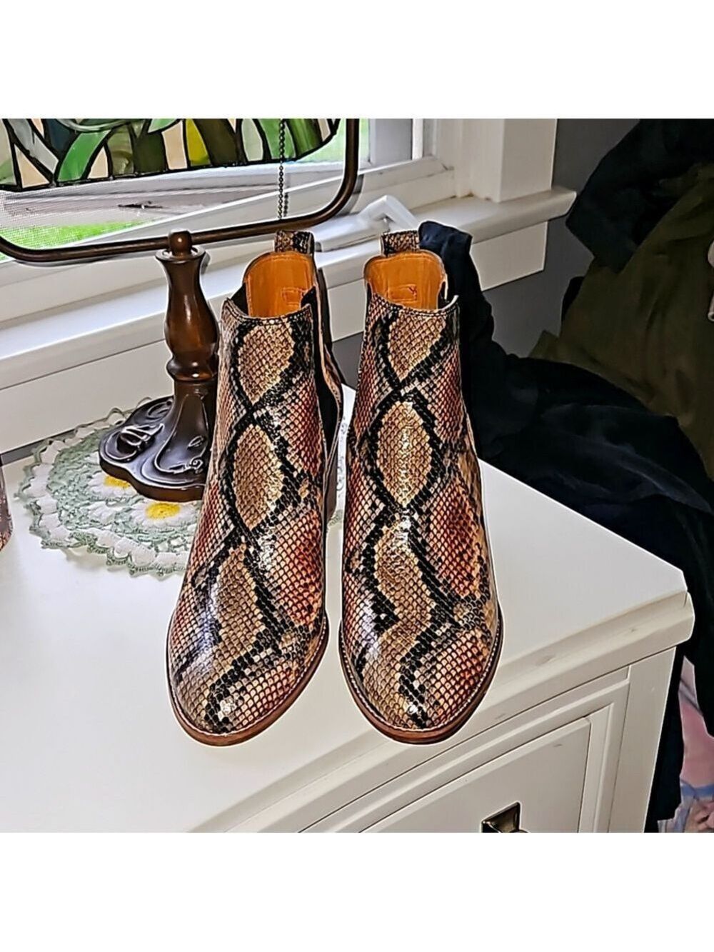 Madewell Snake Print Ankle Boots in Brown and Black